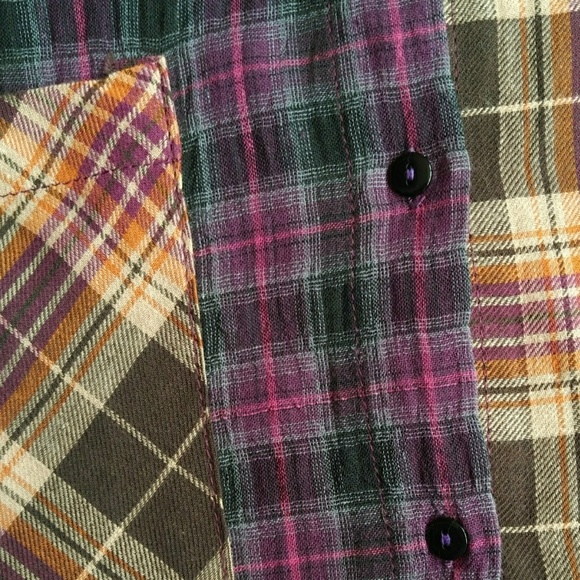 Umgee Asymmetrical Mixed Plaid Button Front Tunic - Picture 4 of 7